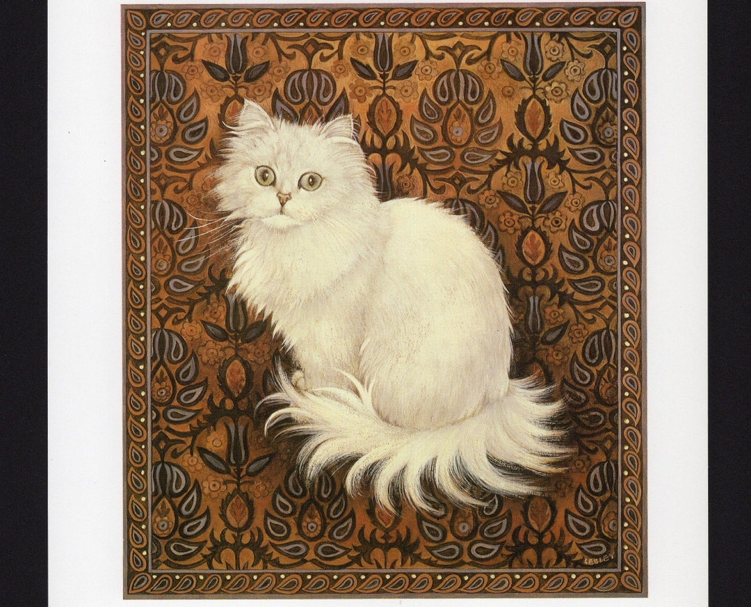 White Persian Cat Art Print/ Solitaire on Seed Pearl Carpet for Cat ...