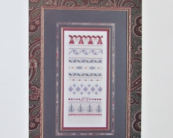 Joy Cross Stitch Band Sampler Pattern/ Christmas Joy Leaflet.  Snowflakes, bells, trees beaded counted cross stitch charts