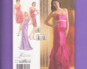 Strapless, Flamenco, Evening Dress Sewing Pattern/ Simplicity 2639 Womens fit & flare, godets, halter Cocktail Dress UnCut/ Size 4 6 8 10 12