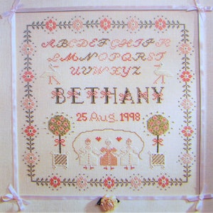 Padrão de amostragem de ponto cruz de nascimento de menina holandesa/reprodução antiga de 1800, batizado, gráfico de ponto cruz de contagem de batismo
