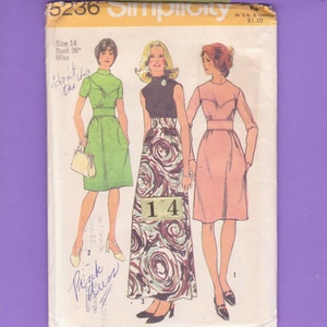 negli anni &#39; 70 Mod Abito da sera Sewing Pattern / semplicità 5236 alta scollatura Yoked Sweetheart aggraffati riuniti vita Cocktail dress Size 14 Busto 36