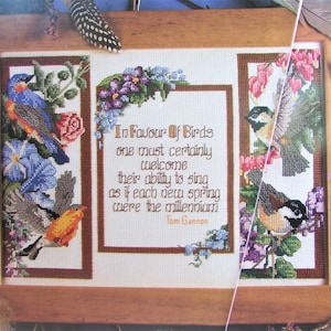 Chickadee Birds Cross Stitch Sampler Pattern/ In favour of Birds counted cross stitch chart picture