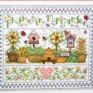 Birds, Bees, Beehive Cross Stitch Sampler Pattern/ Apiary, birdhouse, honey bee & flowers counted cross stitch charts for picture
