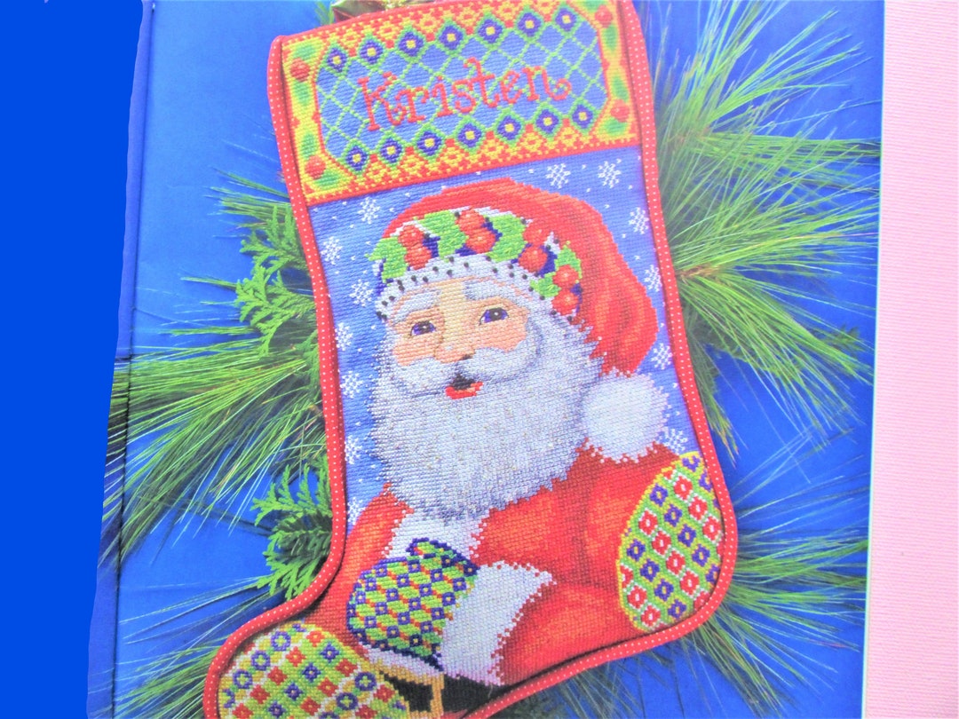 Santa Claus Christmas Stocking Cross Stitch Pattern/ Santas With Red Holly Berries, Fun Holiday
