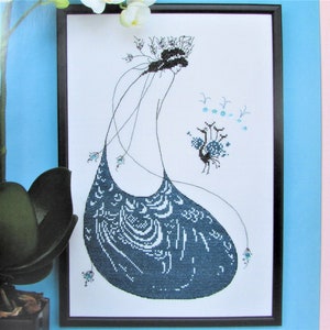 Aubrey Beardsley Art Nouveau Cross Stitch Pattern/ Woman with Peacock skirt counted cross stitch chart by Barbara Hammet