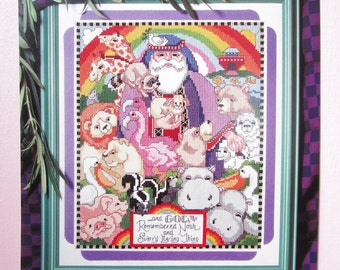 Noah's Ark Cross Stitch Sampler Pattern/ Child's Christian Bible Story & verse with animals counted colour cross stitch chart