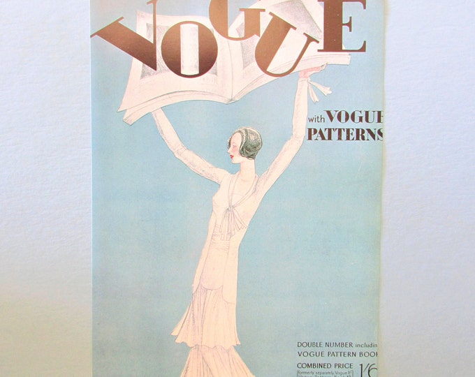 Vogue Magazine Cover Art Print/ Flapper Woman With Cap, Hat by