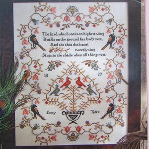 Antique Dutch Birds Cross Stitch Sampler Pattern/ 1800's reproduction counted cross stitch chart with saying