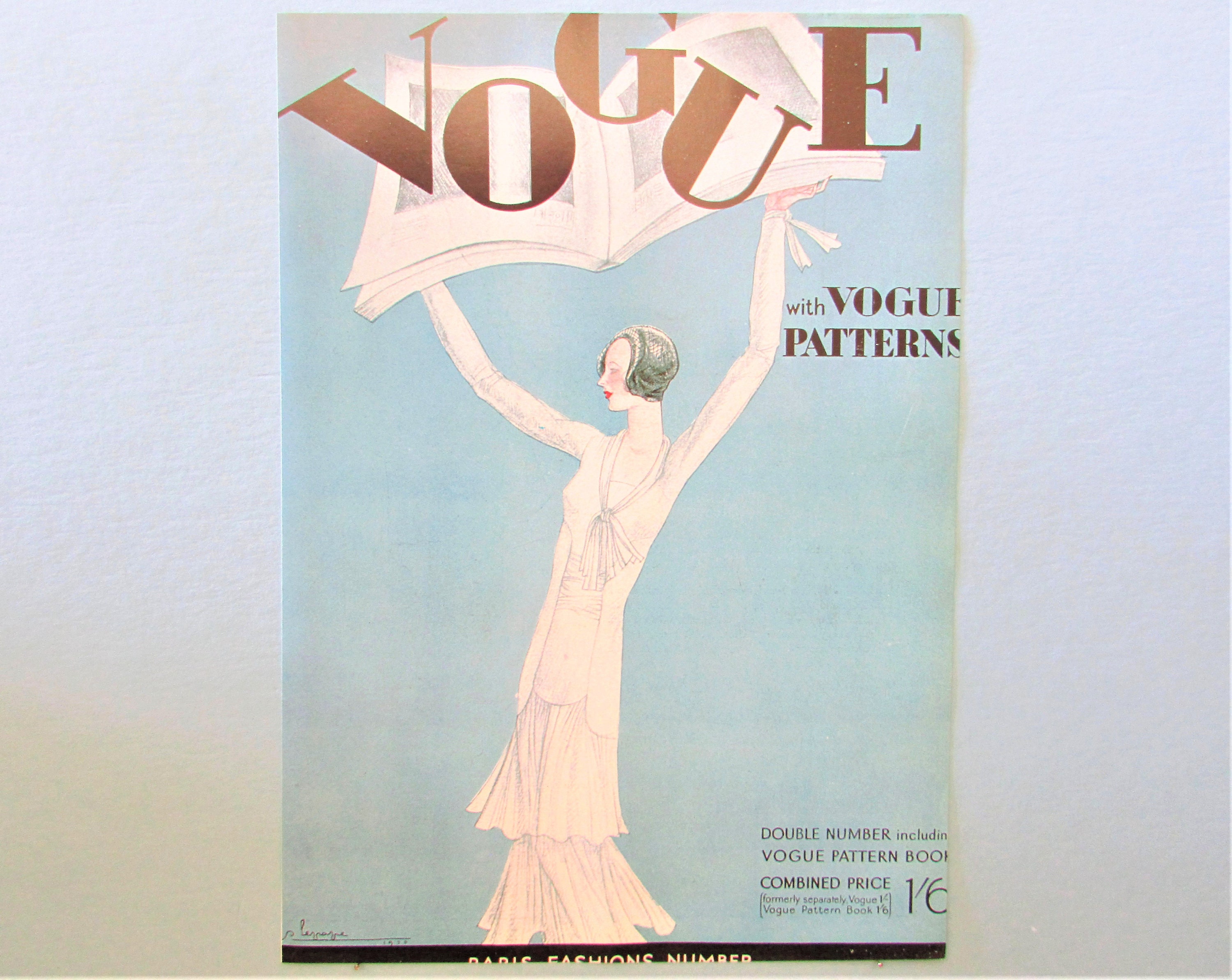 Vogue Magazine Cover Art Print/ Flapper Woman With Cap, Hat by