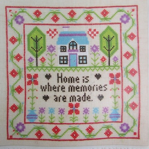 Home is where Memories are made Cross Stitch Sampler Pattern/ Colorful Home sweet Home welcome sign counted cross stitch chart