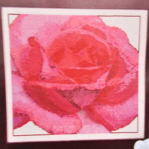 Red Tose Cross Stitch Pillow Pattern/ Botanical flower counted cross stitch chart, picture