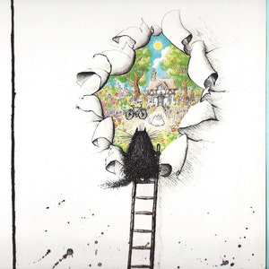 Cartoon Cat Escape to Cottage Art Print door Ronald Searle / Funny Apartment Kattenliefhebber Illustratie, humor Wall Art Decor om in te lijsten / 8 X 11 "