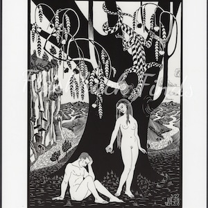 MC Escher The Fall of Man Art Print/ Modern Relativity, Optical Illusion Jetta Drawing, book plate, wall decor to frame/ 9 7/8 X 12 1/8&quot;