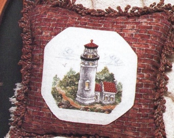 Faro de Heceta Head, patrón de punto de cruz náutico / Gráfico de punto de cruz contado de un faro junto al mar en Oregón