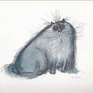 Cartoon Dumb Cat Art Print von Ronald Searle / "SLOW cat .." Lustige Katzenliebhaber Illustration, Humor, Wall Art Decor zum Rahmen / 9 X 9"