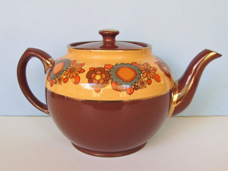 Sadler Brown Betty Teapot with Flowers/ 1960's Mid Century Etsy