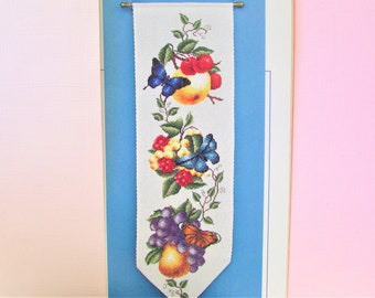 Orchard Fruit & Butterfly Cross Stitch Bellpull Pattern/ Apples, Pears, Grapes botanical counted cross stitch chart, wall hanging