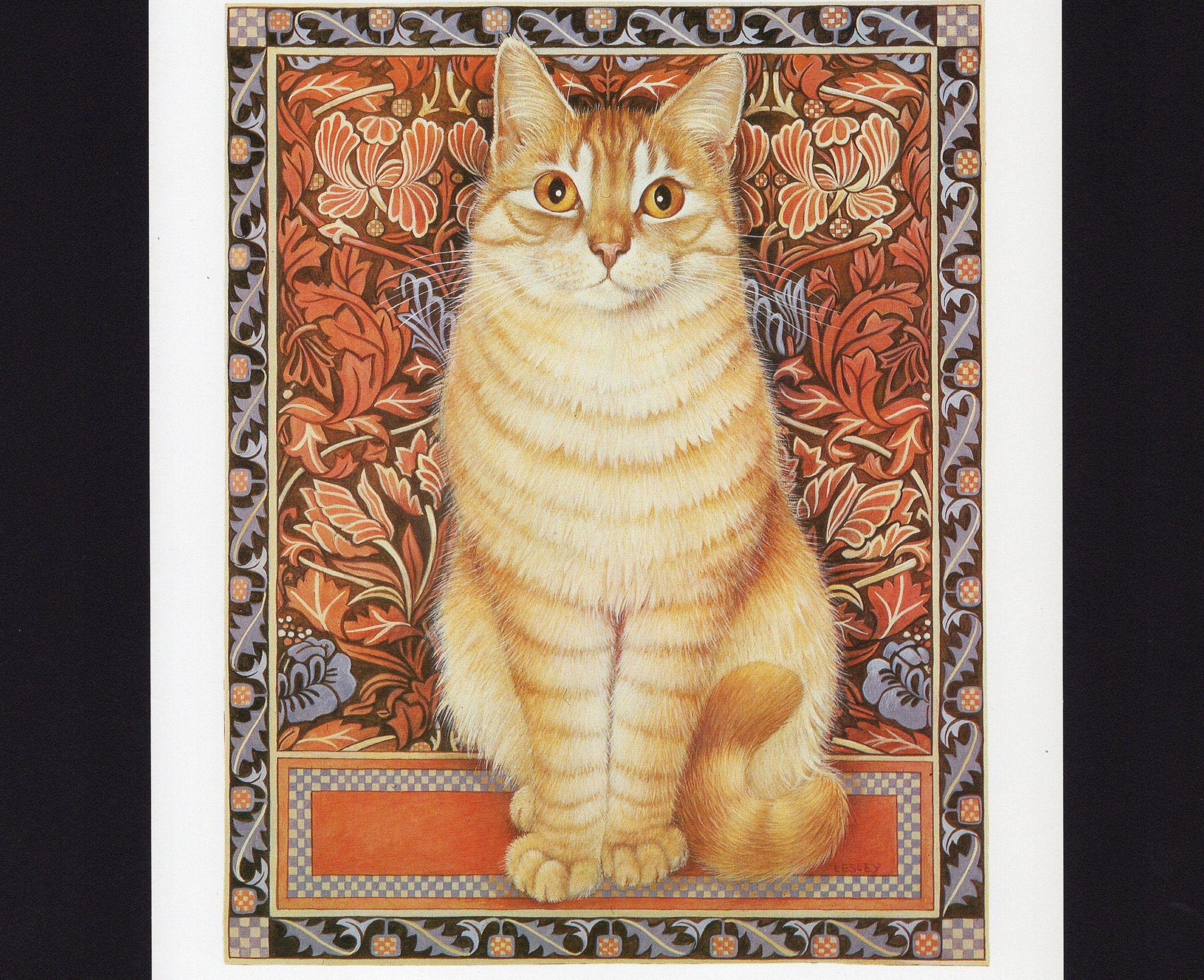Orange, Ginger Tabby Cat Art Print/ Spiro on William Morris for