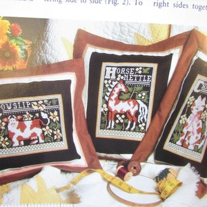 Farm Animal Cross Stitch Pillow Pattern/ Folk art cow, horse & cat counted cross stitch chart picture