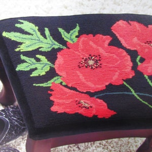 Red Oriental Poppy Cross Stitch Patterns/ WildFlower Red Poppy Botanical needlework counted cross stitch sampler chart for footstool, pillow