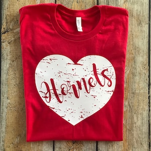 Hornets distressed heart Tee, School love Tee, School Mascot Tee, Hornets shirt, Team Spirit Shirt, School Spirit shirt