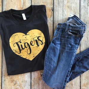 Tigers distressed heart Tee, School love Tee, School Mascot Tee, Tigers shirt, Team Spirit Shirt, School Spirit shirt