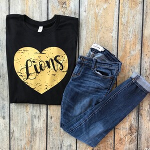Lions distressed heart Tee, School love Tee, School Mascot Tee, Lions shirt, Team Spirit Shirt, School Spirit shirt