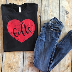 Colts distressed heart Tee, School love Tee, School Mascot Tee, Colts shirt, Team Spirit Shirt, School Spirit shirt