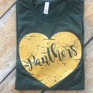 Panthers distressed heart Tee, School love Tee, School Mascot Tee, Panthers shirt, Team Spirit Shirt, School Spirit shirt
