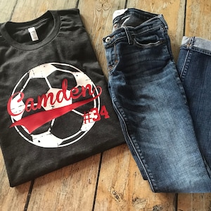 Short Sleeve Distressed Soccer ball Tee with name or team name, Team Tee, School Tee, Soccer shirt, Soccer Mom shirt, Team Spirit shirt