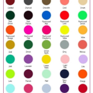 May include: A color chart for EasyWeed heat transfer vinyl, featuring a wide array of colors. The chart includes shades like black, red, blue, green, and yellow, with names like "Texas Orange" and "Vegas Gold". The "Alphabet Soup" logo is at the bottom.