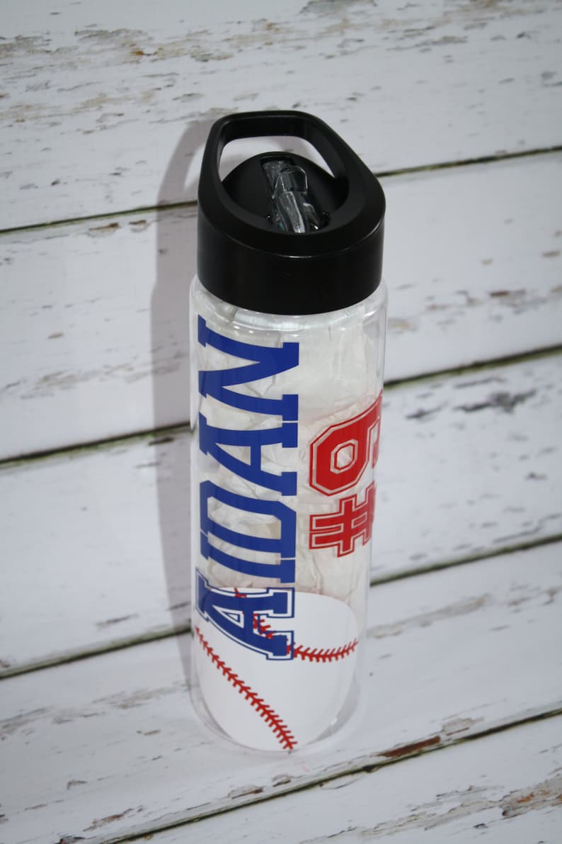 Personalized Baseball Water Bottlebaseball Name and Number Etsy