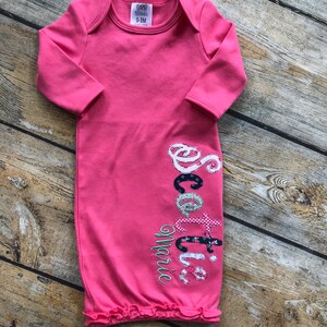 Personoalized Baby Gown, Baby Gown with name, Infant Gown with name, Embroidered Baby Gown, Applique Name Baby Gown