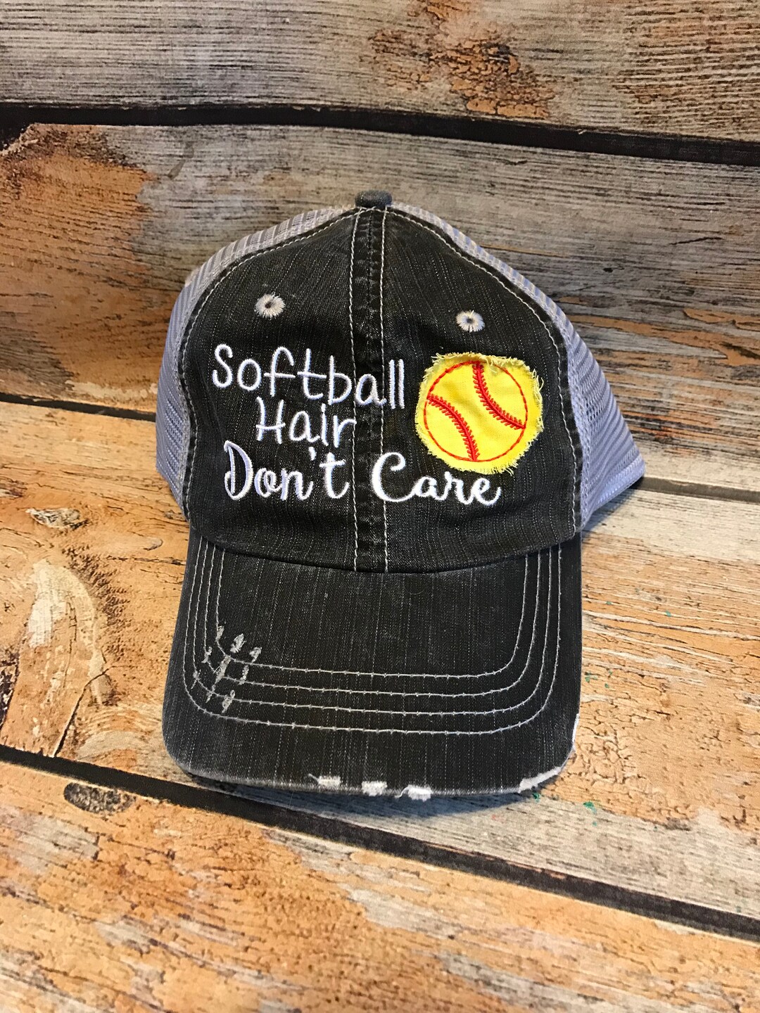 Softball Hair Don't Care Hat, Personalized Hats, Vacation Hat, Softball ...