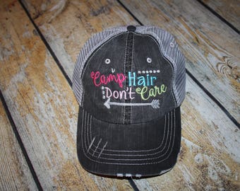 Camp Hair Trucker Hats, Personalized hats, vacation hat, Camp Hair Don't Care, Girls Birthday gift, Girls camp hat, Gifts under 25, Camp Hat