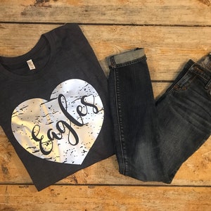Eagles distressed heart Tee, School Spirit Tee, School Mascot Tee, Team Mom shirt, Team Spirit Shirt, CBC Cadets,