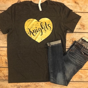 Knights distressed heart Tee, School Spirit Tee, School Mascot Tee, Team Mom shirt, Team Spirit Shirt, CBC Cadets,