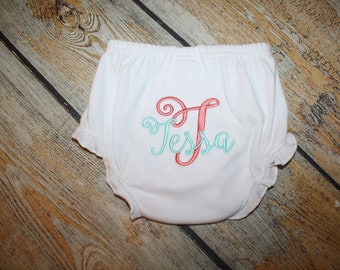 Embroidered Initial and name Baby Bloomers, Monogrammed Diaper Cover, Baby Gift, Shower Gift, Personalized Gift,