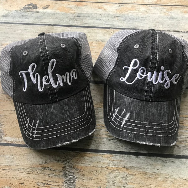 Thelma and Louise Hat Set, Set of two hats,Distressed hat, Best Friends hats, 80s hats, BFF Birthday gift, Girl Hat, Distressed Camo Hat