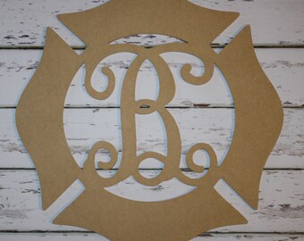 Unfinished Firefighter Wooden Maltese Cross with Initial, Hand Paint Yourself, Firefighter gift, Monogram Gift, DIY. DIY Maltese Cross