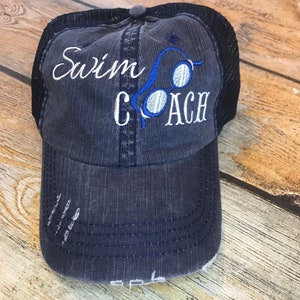 Swim Coach Trucker Hats, Personalized hats, Swim hat, Swim coach gift, Mom Birthday gift, Mothers day gift, Coaches gift, Swim Team gift,