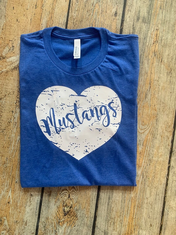 Mustangs distressed heart Tee, School love Tee, School Mascot Tee, Mustangs shirt, Team Spirit Shirt, School Spirit shirt