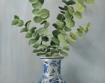 Eucalyptus Art Print, Hostess Gift, Chinoiserie Vase Painting, Calming Artwork Print, Floral Still Life