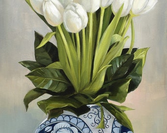 Vase of Flowers Painting, Tulip Still Life, Hostess Gift, House Warming Gift