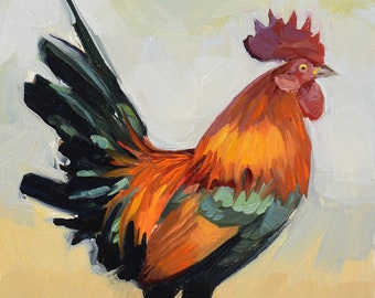 Farmhouse Rooster Wall Art, Rooster Artwork Wall Decor, Portrait of Farm Rooster