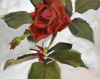 Red Rose Painting, Floral Still Life, Nursery Artwork, House Warming Gift