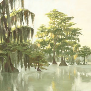 Louisiana Landscape Print, Southern Bayou Landscape Painting, Living Room Nature Wall Art, Southern Office Artwork