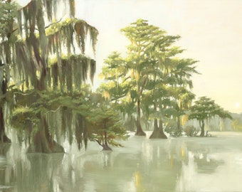 Louisiana Landscape Print, Southern Bayou Landscape Painting, Living Room Nature Wall Art, Southern Office Artwork