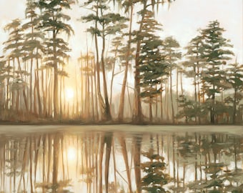 Bayou Cypress Painting, Sunset Landscape Artwork, Wedding Gift, House Warming Gift