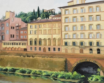 Italian Canal Painting, Waterfront Building Print, Travel Gifts, House Warming Gift